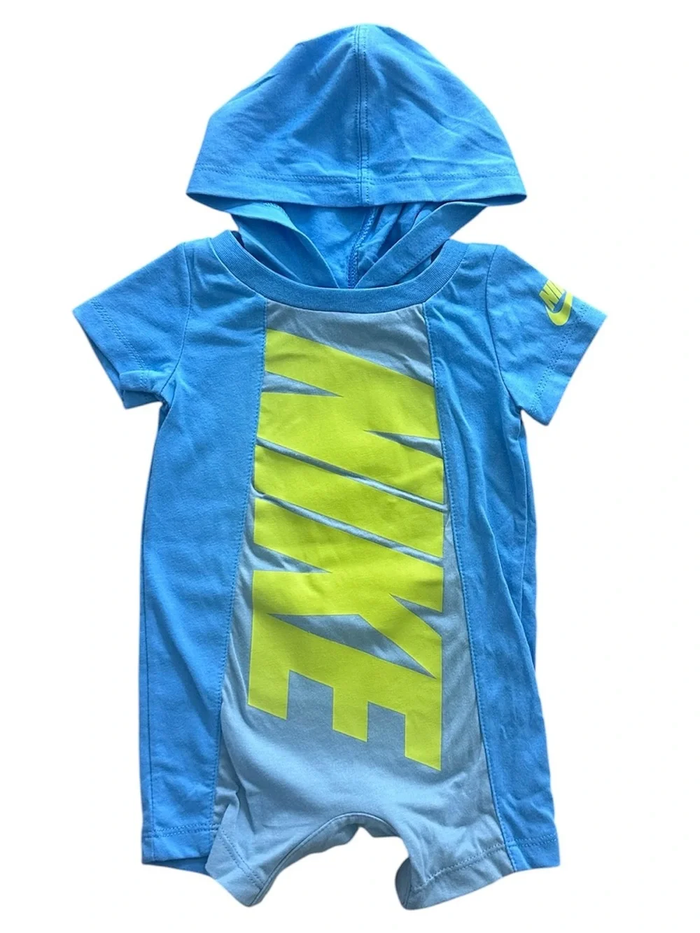 Nike Baby Boys Hooded Romper Size 3 Months Blue Neon Logo NWT One Piece